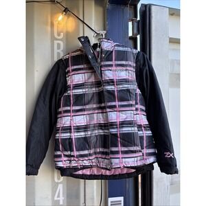 Girls Size 12 Xerox Posur Pink & Black Puffer Jacket /Vest Combo